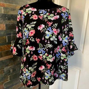 Liz Claiborne Career Black Pink Floral Shirt XL